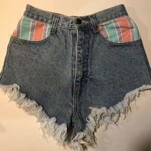 Vintage Bill Stunt denim shorts with pastel striped pockets petite jeans